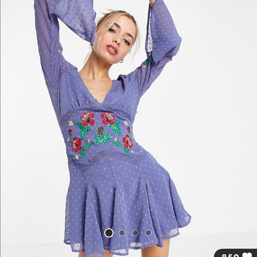 Purple embroidered mini dress